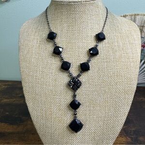 Trifari Black Beaded Y Necklace 18 Inch